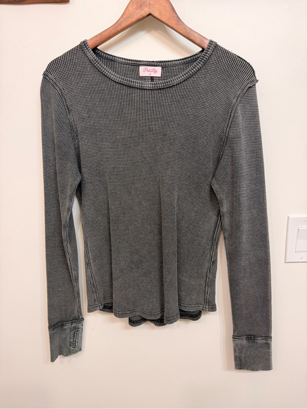 Pink Lily Gray Thermal Long-Sleeve Top